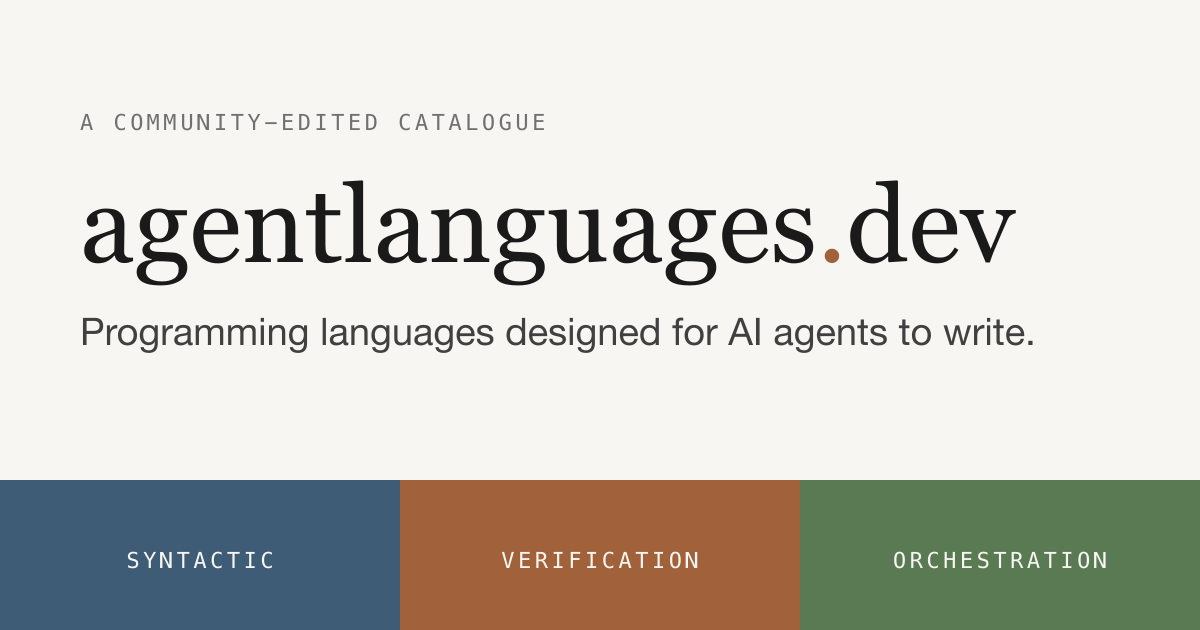agentlanguages.dev — programming languages designed for AI agents to write